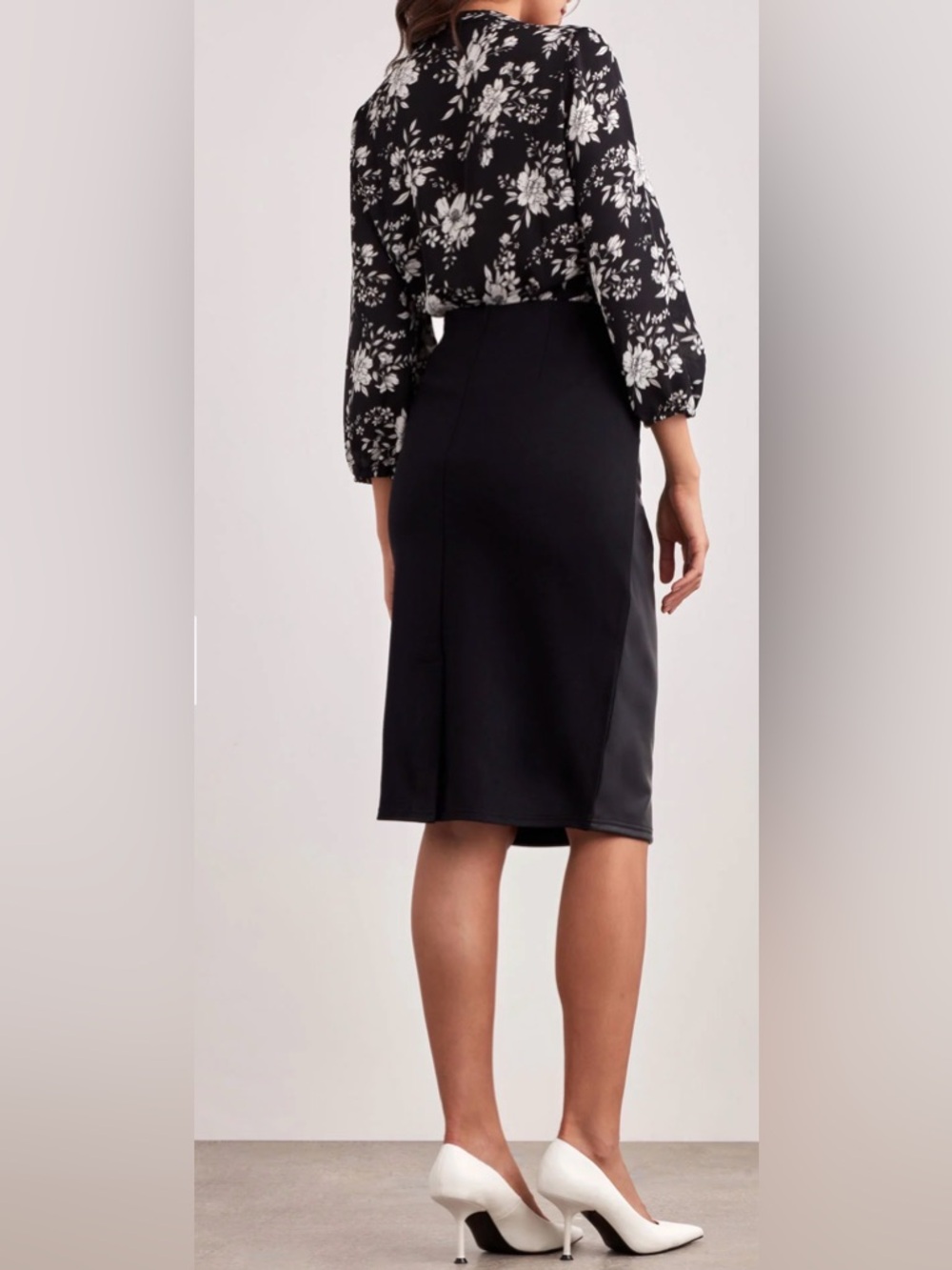 Ellen Tracy vegan leather black modern professional edgy chic Ponte skirt XS - Picture 4 of 8